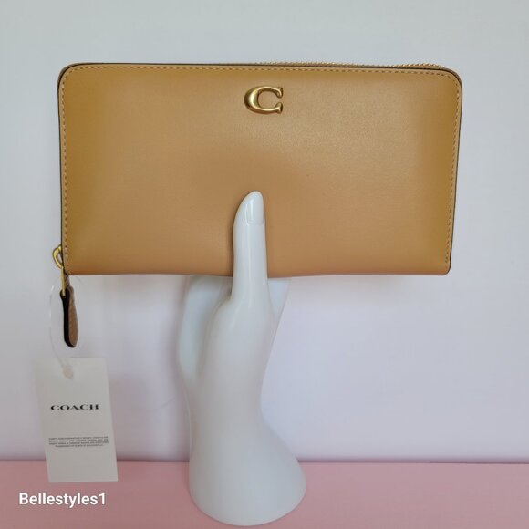 COACH Smooth Leather Zip-Around Accordion Wallet with Back-Slip Pocket-Tan color - Picture 7 of 16